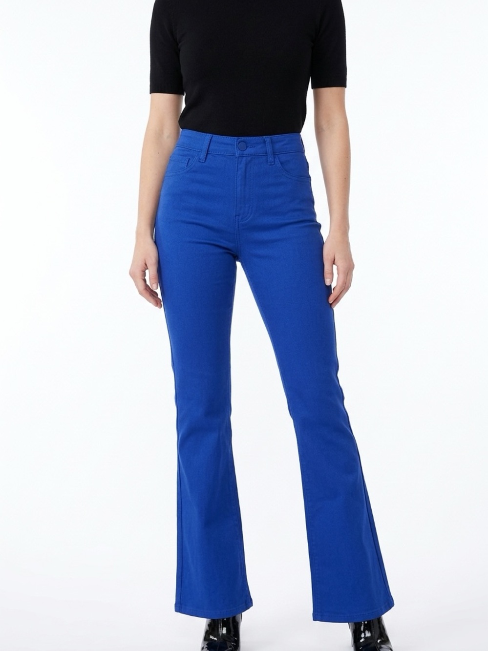 EDIKTED | NEW Coated High-Rise Flare Pants in Cobalt Blue Women’s Size Medium
